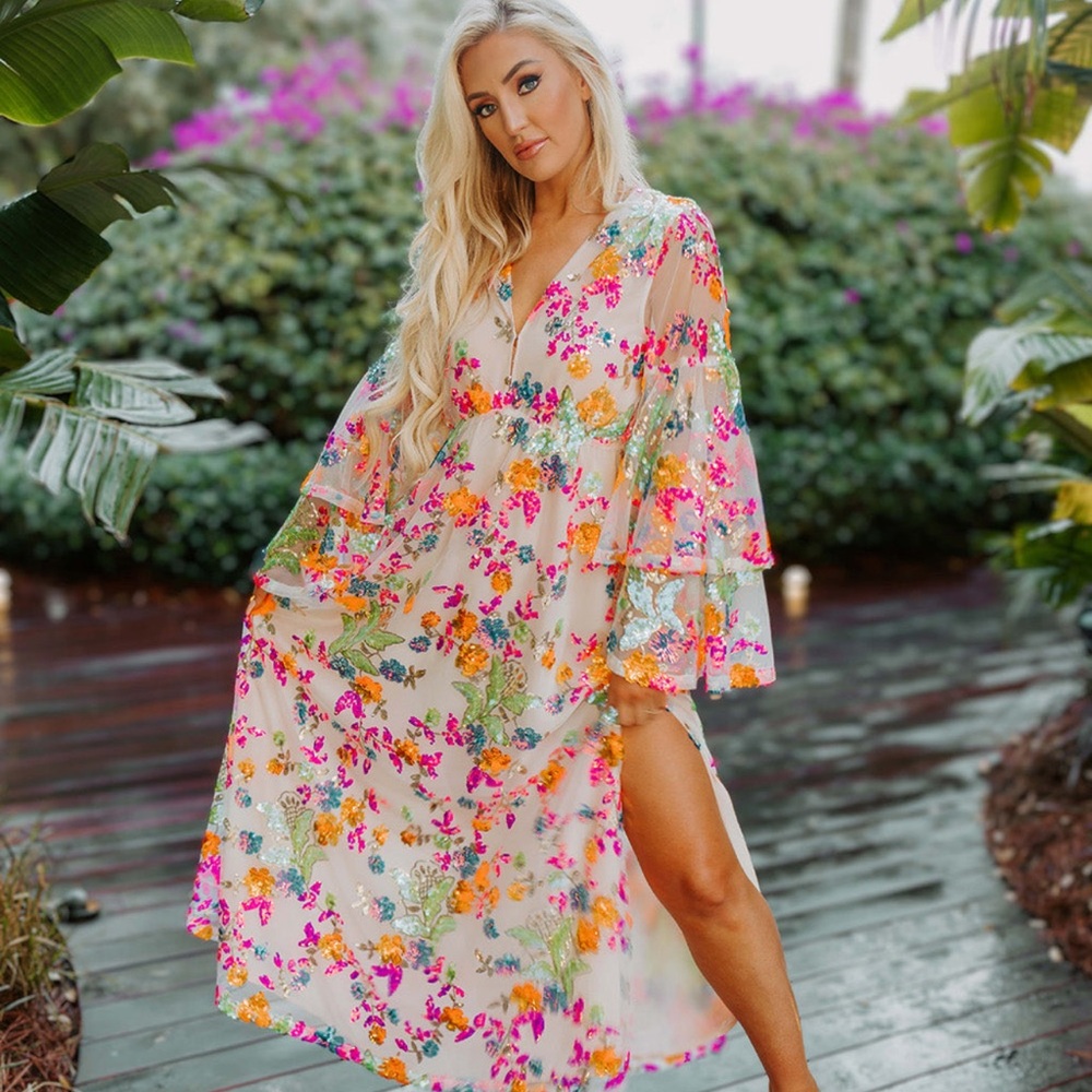 BuddyLove Colette Sequin Long Sleeve Maxi Dress - Rainbow